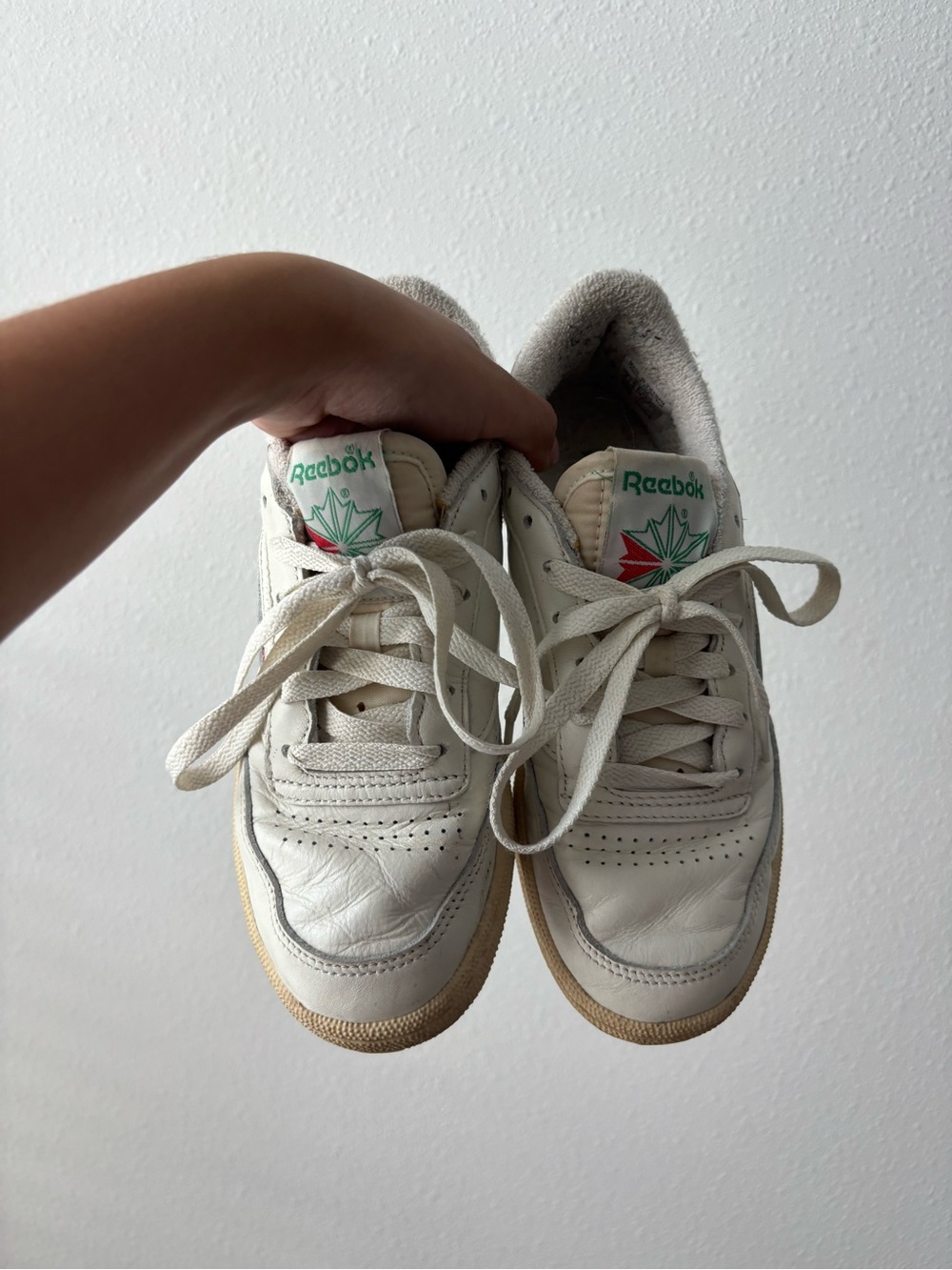 Reebok Off-White Club C Sneakers with Green and Red Logo Accents
